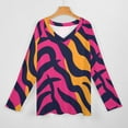 thumbnail image 3 of LYWC Vibrant Tiger Stripe - 1194 Long Sleeve Shirts For Women Oversized Tshirts Tops Tees Fall T-Shirts V Neck, 3 of 7