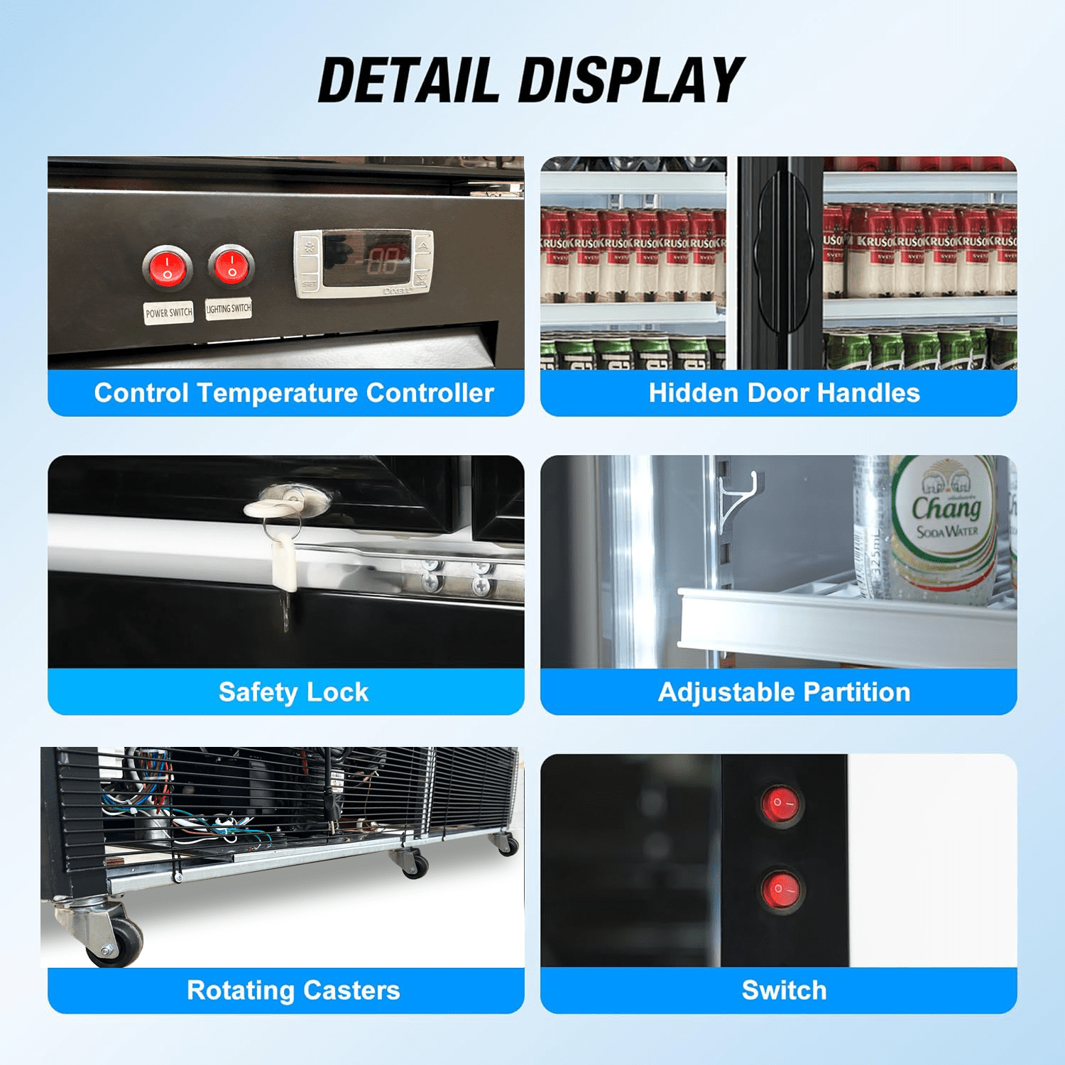 Cooler Depot 64 in. Three Glass Door Commercial Merchandiser Refrigerator 49.8 Cu.Ft. NSF Commercial Refrigerator Cooler