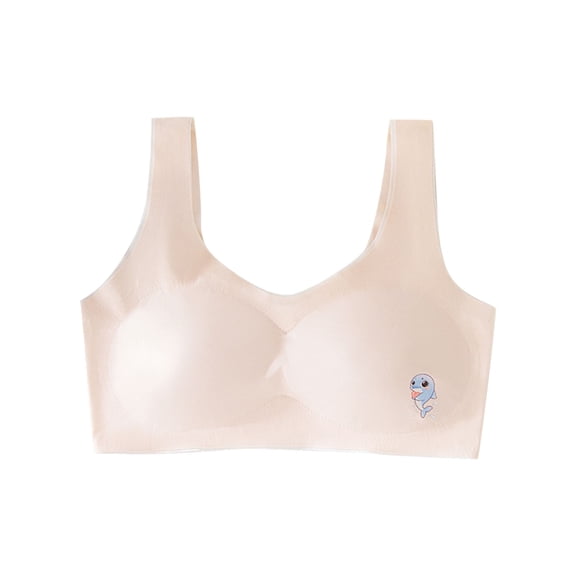 Xfvqtps Girls Bras with Padded Fixed Cup Seamless Ice Silk Cooling Training Bra for Teen Cute Dolphin Print Comfortable Breathable Girls Bras for 12-18 Years Pink