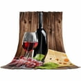 thumbnail image 2 of Vintage Farmhouse Wine Cheese Grapes Brown Wood Grain Throw Flannel Blanket 60x80In Super Soft Cozy Bed Blanket, Lightweight Plush Fuzzy Bed Throw for Bedroom Sofa Couch Living Room, 2 of 4