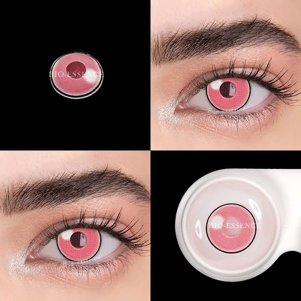 1 par de lentes de contacto de color para cosplay Bio-essence para ojos, accesorios de anime, lentes rosas, lentes de demonio Nezuko, Halloween, Demon Slayer