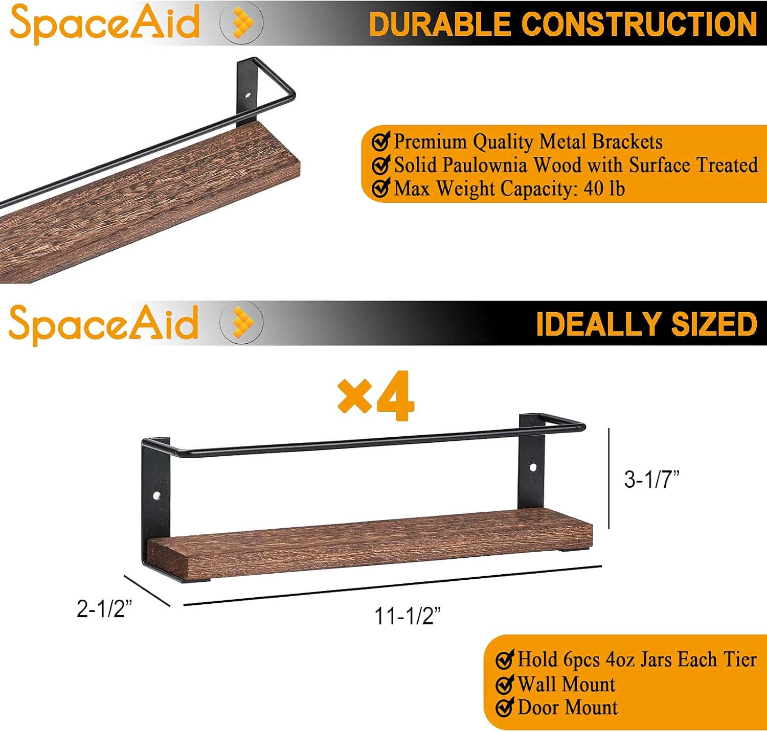 SpaceAid Spice Rack Organizer, 4-Pack, Wood and Metal photo 2