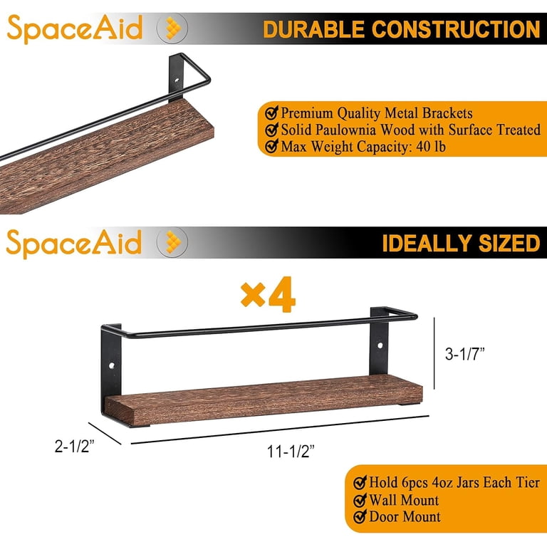 SpaceAid Wood Spice Rack with 24 Glass Jars, 4-Pack photo 6