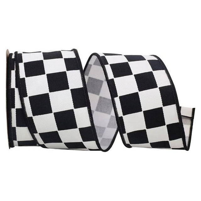 Reliant Ribbon 77300M-984-40F 20.5 in. 10 Yards Jumbo Raceway Check Wired Edge Ribbon, Black & White