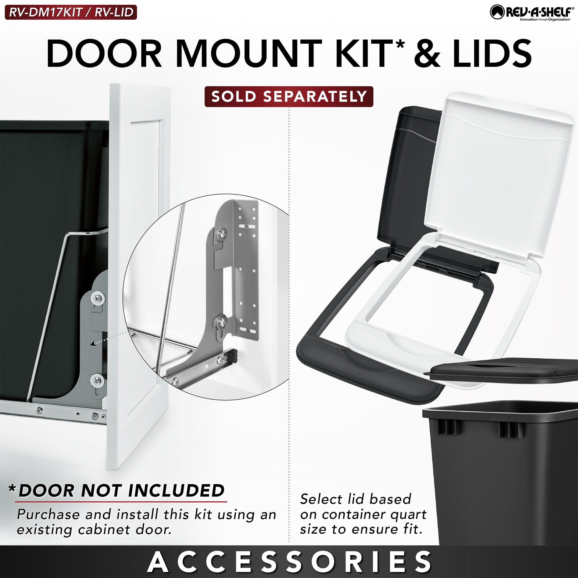 Rev-A-Shelf Single Pullout 35 qt. Sliding Trash Can for Kitchen, RV-12PB