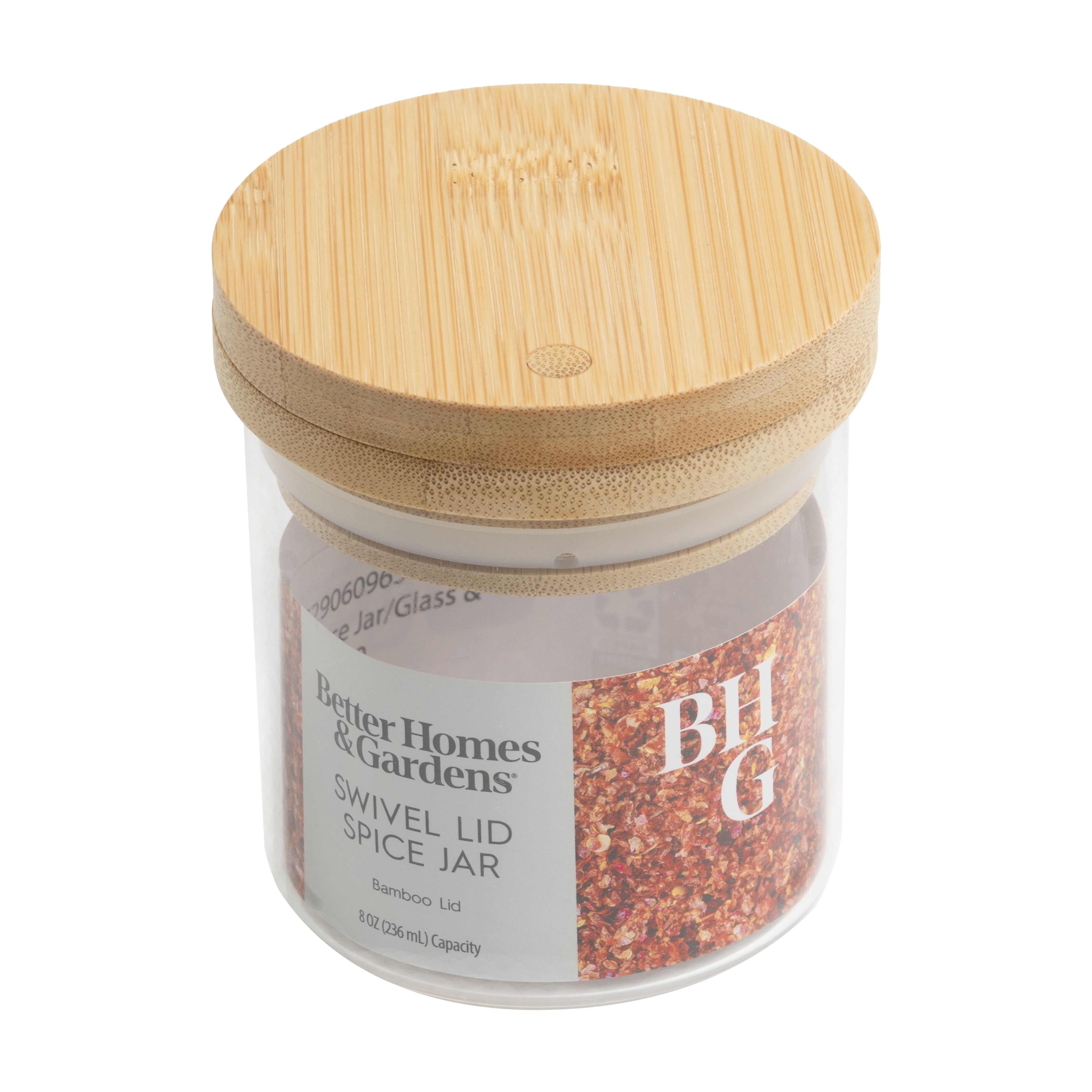 (2 pack) Better Homes & Gardens Swivel Bamboo Ld Spice Shaker, Bamboo and Glass, 8 oz, 3 Dia x 3.26 inch