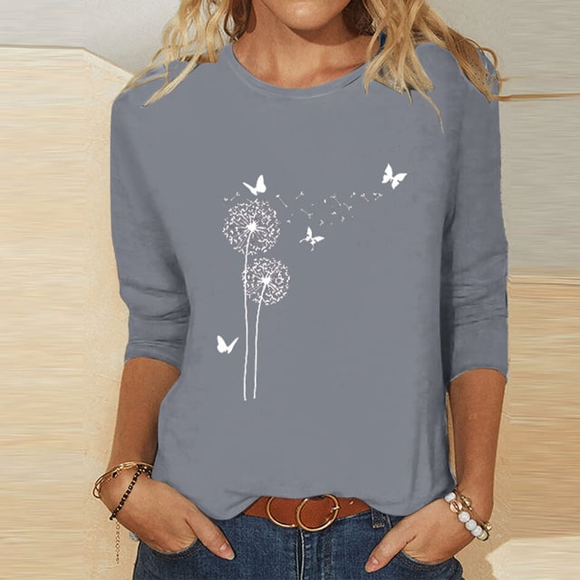 DPTALR T-shirt Imprimé pour Femmes Blouse à Manches 3/4 Col Rond Hauts Décontractés