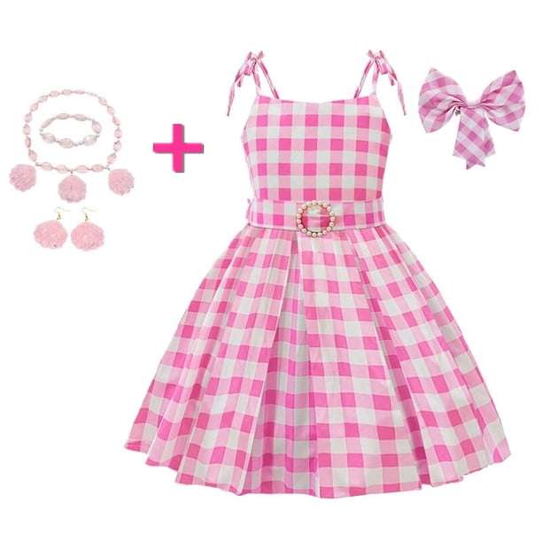 Disfraz de Barbi de película para niñas, vestido rosa a cuadros, ropa de fiesta para Halloween, Carnaval, 3 a 10 años, 2023
