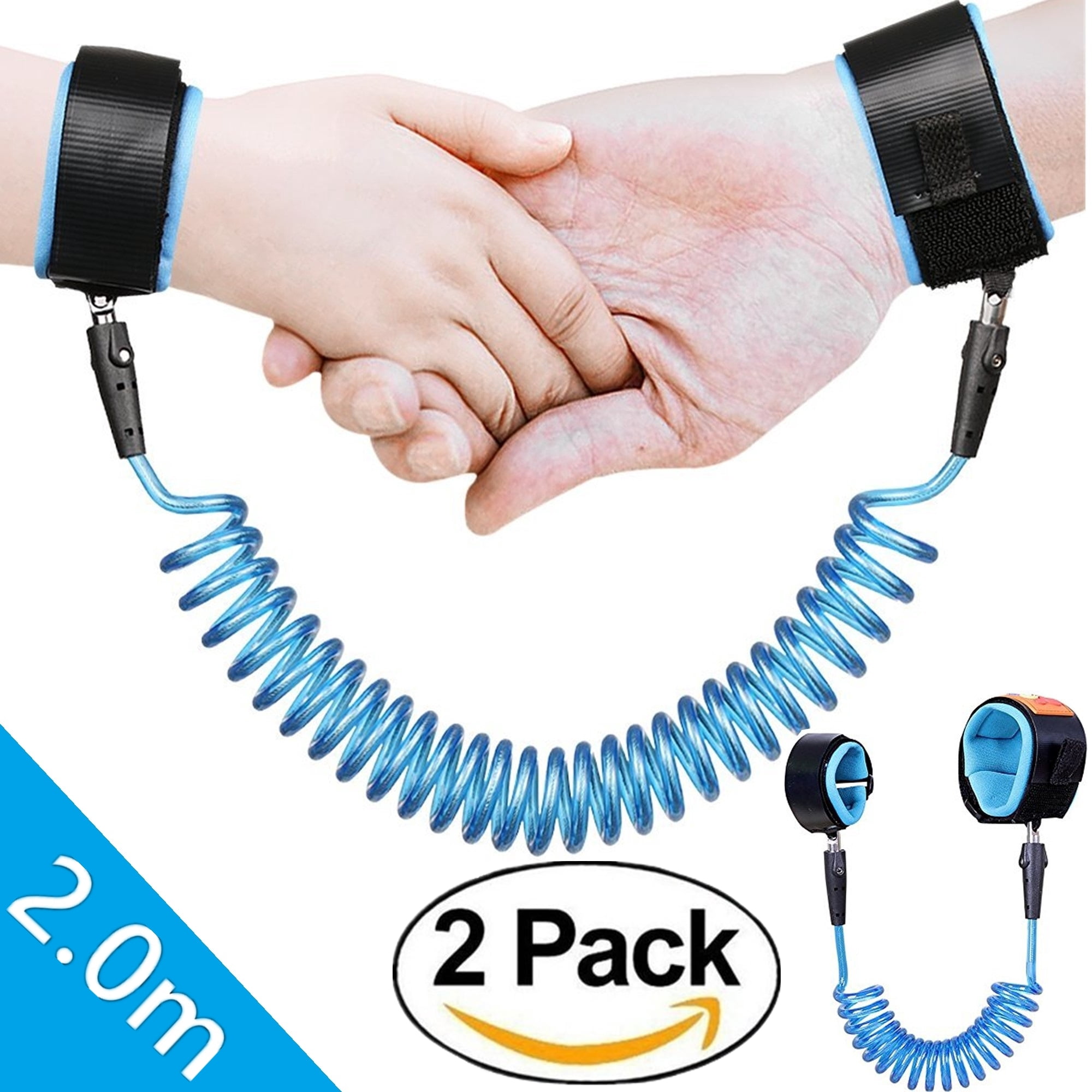 2 Pack Toddler Harness anti lost wristband, Anti Lost Belt Wrist Safe Link Wrist Straps for Babies, Soft Baby Leash Outdoor Safety Hook for Babies Kids Toddlers Runners (2m, Blue)