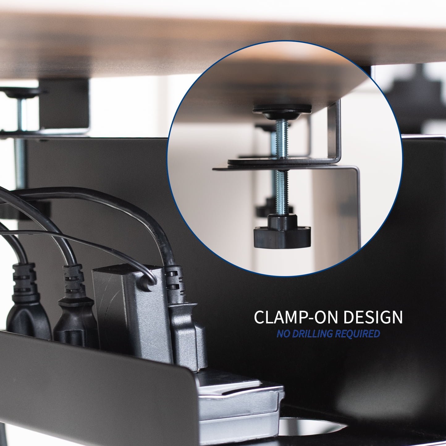 VIVO Black 17 inch Clamp-on Cable Management Power Strip Tray System for Desk