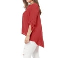 thumbnail image 4 of Unique Bargains Women's Plus Size V Neck High Elbow Sleeves Blouse 4X Red, 4 of 7