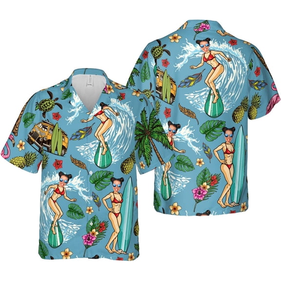 Customized Tropical Floral Hawaiian Shirt with Face for Men and Women, Wife's Husband’s Photo Aloha Beach Fruit Flower Shirts (305) (S)
