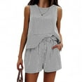 thumbnail image 2 of tasrioml Women's Summer 2 Piece Outfits Sleeveless Tank Top Shorts Sets Casual Striped Sweatsuits Vacation Beach Matching Set, 2 of 8