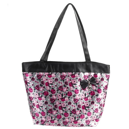 - Retangle Folding Bowknot Decoration Floral Prints Gray Shopping Bag Handbag