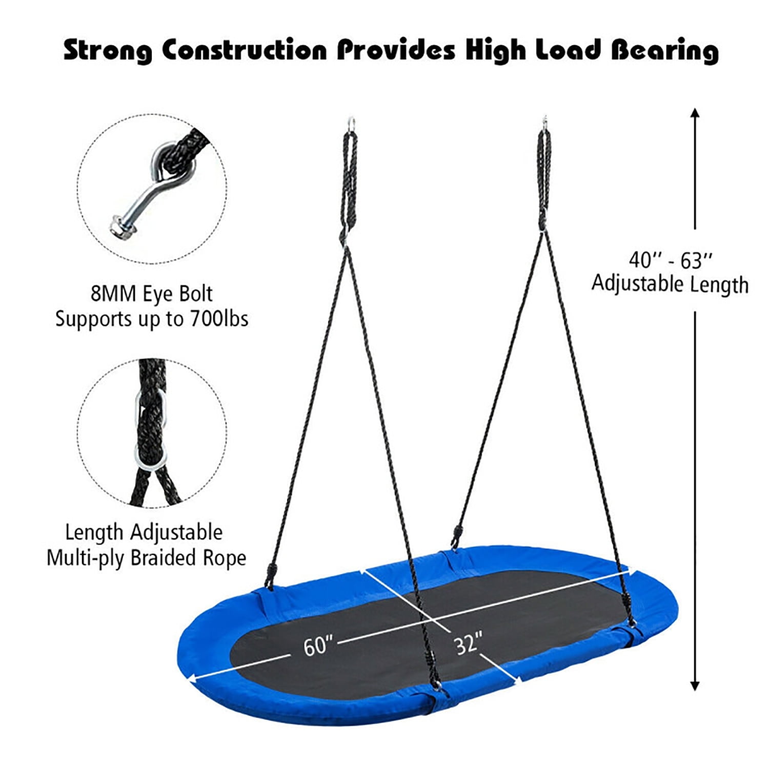 CIPACHO 60" Saucer Surf Outdoor Adjustable Kids Swing Set, Kids Playground for Backyard, Blue