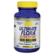 Renew Life - Ultimate Flora Ultra Potent 100 Billion Live Cultures 12 GPS Probiotic Strains - 30 Vegetarian Capsules