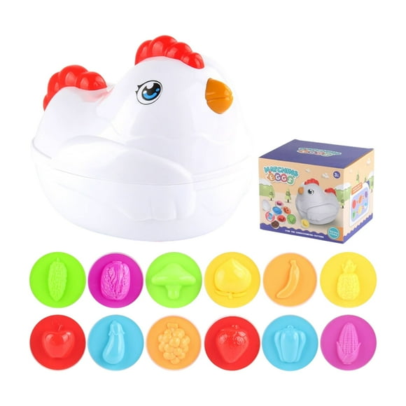 Jeu d'Association d'Oeufs de Pâques Multicolore Ensemble de 12 Pcs avec Boîte de Rangement pour Poules Trieur de Formes Jouet d'Apprentissage Précoce Jouet Éducatif pour Tout-Petits Jouet de Motricité Fine Jouet à Tirer Jouet à Ficelle 6.9X5.9X5.3 Inc
