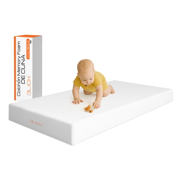 Colchon De Cuna Memory Foam 130 X 70 x 15 Cm Mediano Hipoalergénico Antibacterial 25 Kg Caja Blick Color Blanco