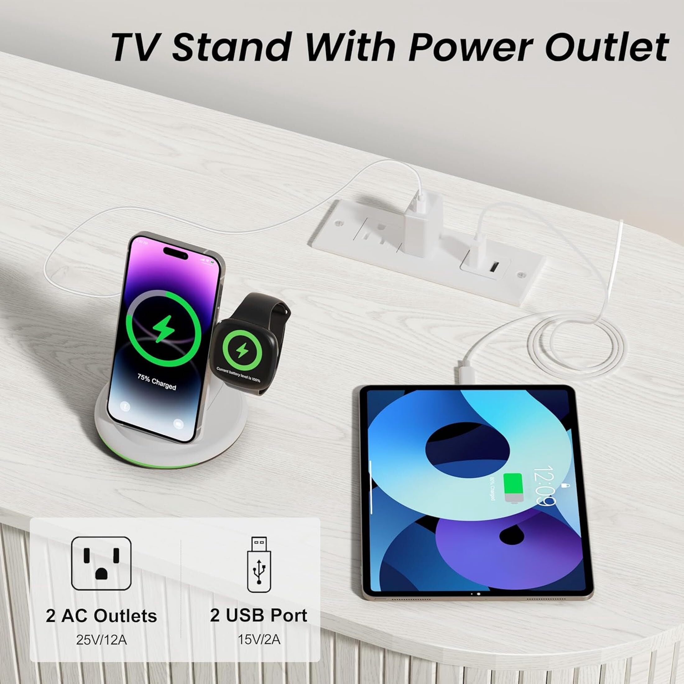 Aisword 63 Inch TV Stand with Power Outlet for TVs up to 70 Inch, Entertainment Center with Storage and Adjustable Shelves, Media Console with Sliding Doors for Living Room, White