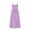 thumbnail image 6 of Summer Dresses for Women 2025, Slim Fitting Solid Color Strap Pleated Mid Length-neck Dress With Straps(Light Purple,S), 6 of 8