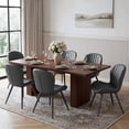 thumbnail image 3 of Hawsaiy Dining Table Set for 4, 78" Farmhouse Dining Table with 4 Upholstered Dining Chairs, Large Kitchen Table Set with Modern Shell Back Chairs & Metal Legs for Dining Room(Walnut + Black), 3 of 8