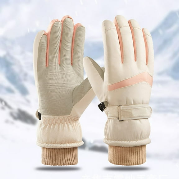 Dyfzdhu Winter Premium Leather Work Downhill Ski Gloves Leather Mitten Waterproof Men Women Motorcycle Beige