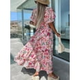 thumbnail image 2 of Women's Floral Print Flutter Sleeve Maxi Dress with Smocked Bodice Tiered 100% Polyester Fabric for Everyday Wear, 2 of 7