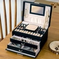thumbnail image 1 of Joyero, grande con bandeja extraíble, soporte de joyería con espejo de piel sintética para mujeres, niñas, relojes, soporte de exhibición, estuche de viaje, regalo Negro Salvador Dali Caja de almacenamiento de joyas, 1 of 10