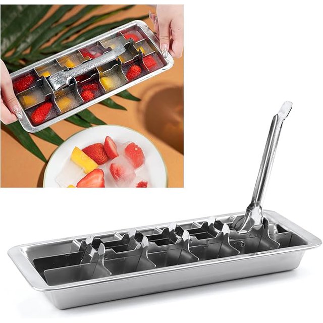 Wekvgz Stainless Steel Ice Cube Tray 18 Slot Removable Ice Cube Maker with Handle Easy to Release Ice Cube Tray Easy to Handle Efficient Ice Cube Maker Reliable Ice Cube Tray for Ice Cubes