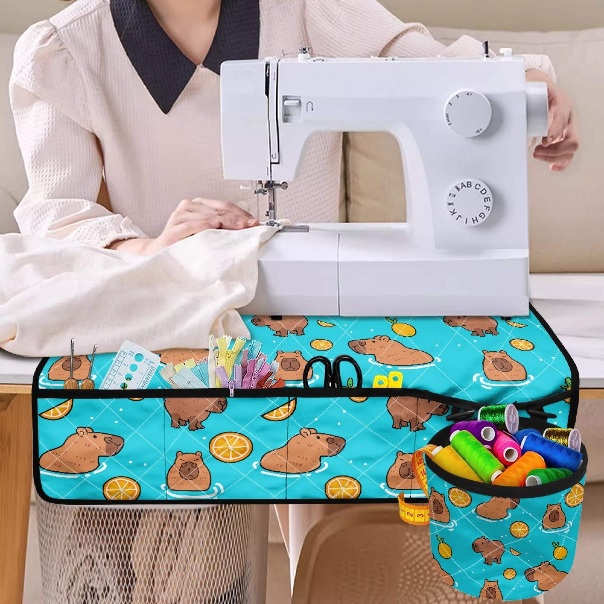 Mumeson Sewing Machine Pad With Pockets - Waterproof, Anti-Vibration Mat For Sewing Table, 26x26 Inch With Thread Holder