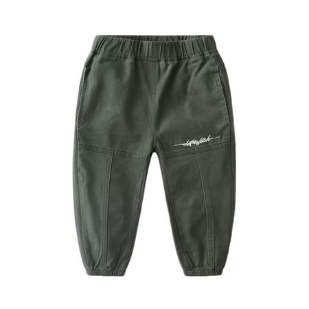 RUTAYY Boy Sweatpants Comfortable Elastic Waist Outdoor Play Pure Color Loose Fit Breathable Summer Autumn Clothing Soft And Breathable Cotton Rich Green 5-6 Years