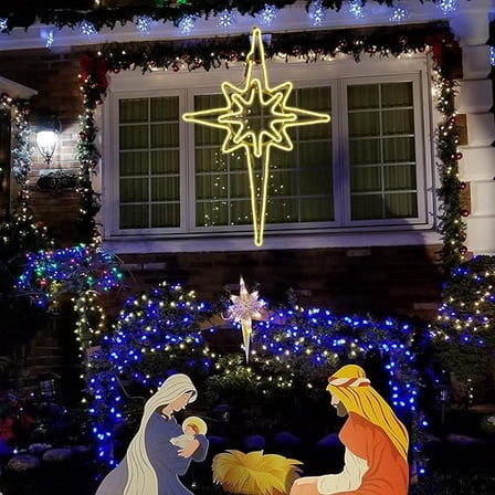 25"×16" Large Twinkle Bethlehem Star - 408 Super-Bright Warm White LEDs with 11 Functions & Timer, Waterproof Outdoor Wall Hanging Decor