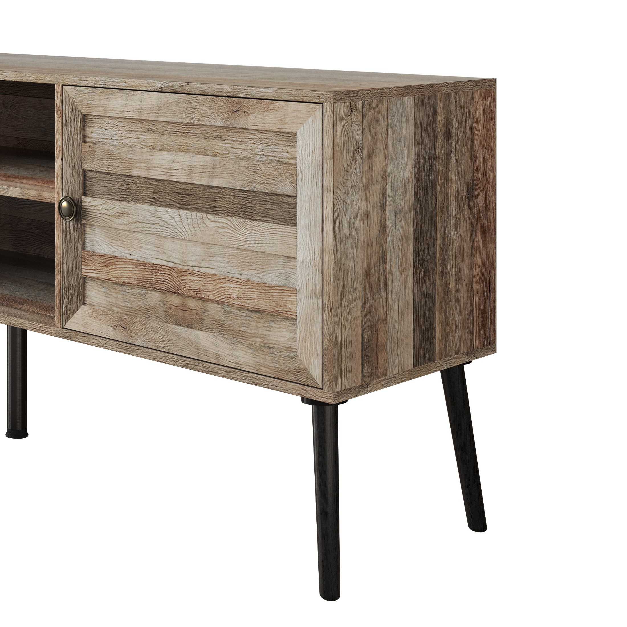 Home Design Dixon 63" TV Stand with Spacious Storage Compartments and Open Shelves, Modern Vintage Design for Living Room, Natural Oak