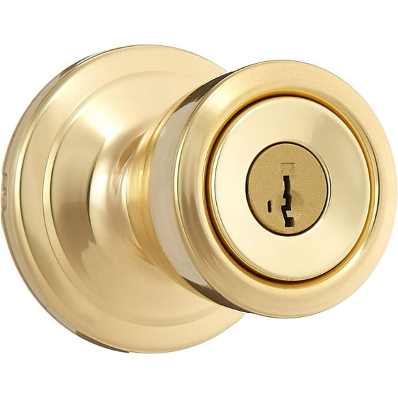 Abbey Entry Door Knob with Lock and Key, Secure Keyed Handle Exterior, Front Entrance and Bedroom, Polished Brass, Pick Resistant SmartKey Rekey Security