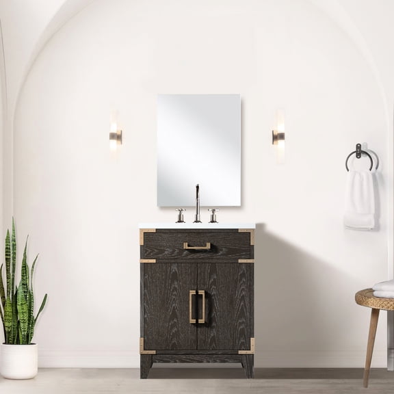 24 In. W X 18 D Brown Oak Bath Vanity, Acrylic Top & Faucet - Spacious Storage Cabinet With 24" 18" Single Vanity Polished And Rich