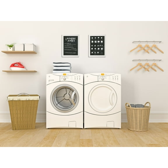 Gango Home Decor Typography Laundry Room Sayings & Icons Wall Art; Two Black & White 11x14in Art Prints in White Frames