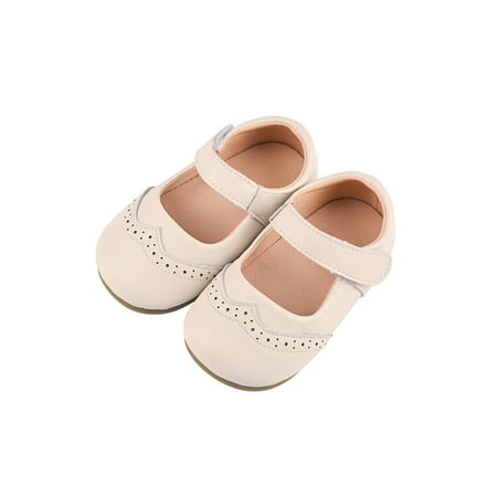 

Woobling Kids Dress Shoes School Flats Comfort Mary Jane Girl Princess Shoe Cute Magic Tape Hollow Out Beige-A 7C