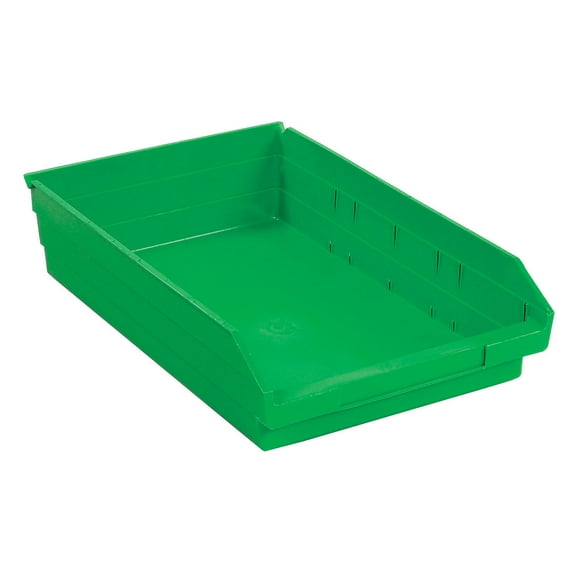Plastic Shelf Bin Nestable 11-1/8"W x 17-7/8" D x 4"H Green, Lot of 12