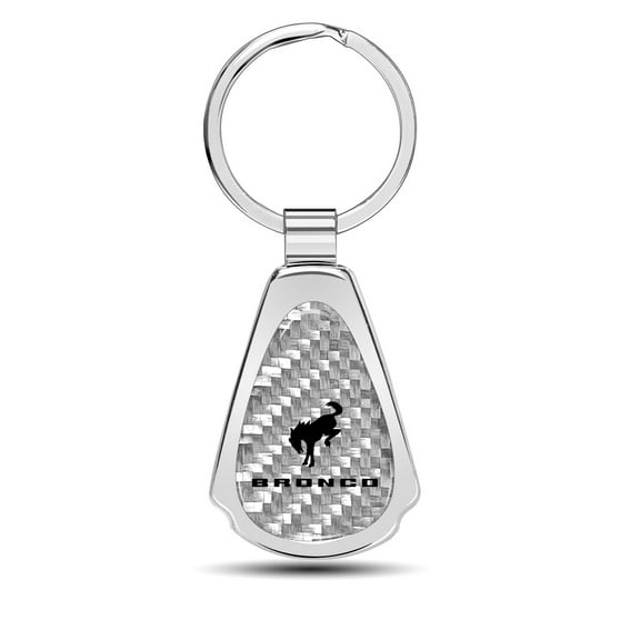 Ford Bronco Real Silver Dome Carbon Fiber Chrome Metal Teardrop Key Chain