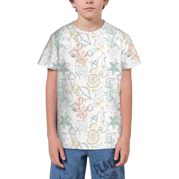 Honeii Sea Animals Print Youth Short Sleeve T-Shirt,Boys Athletic Shirt,Quick Dry Short Sleeve Performance Moisture Wicking T Shirt