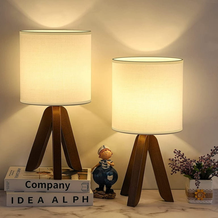 Bedside Table Lamp Tripod Table Lamp w Linen Fabric Shade Small