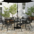 thumbnail image 2 of Merrick Lane 7 Piece Outdoor Dining Set with 60" Tempered Glass Patio Table, 4 Black Stackable Metal Slat Chairs, 2 Black Stackable Metal Slat Armchairs, 2 of 12