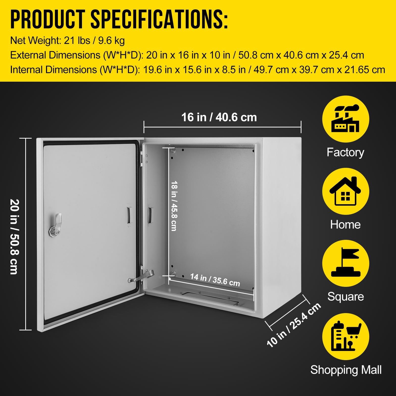 20*20*6 Electrical Box, Nema 4X Steel Electrical Box, Ip66 Waterproof & Dustproof, Outdoor/Indoor Electrical Junction Box, Lockable Junction Box
