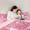 thumbnail image 4 of Erosebridal Cute Bow Knot Twin Comforter Sets 3-Piece For Kids Teens,Girls Bling Glitter Print Cheetah Print Bedding Set,Pink Reversible, 4 of 6