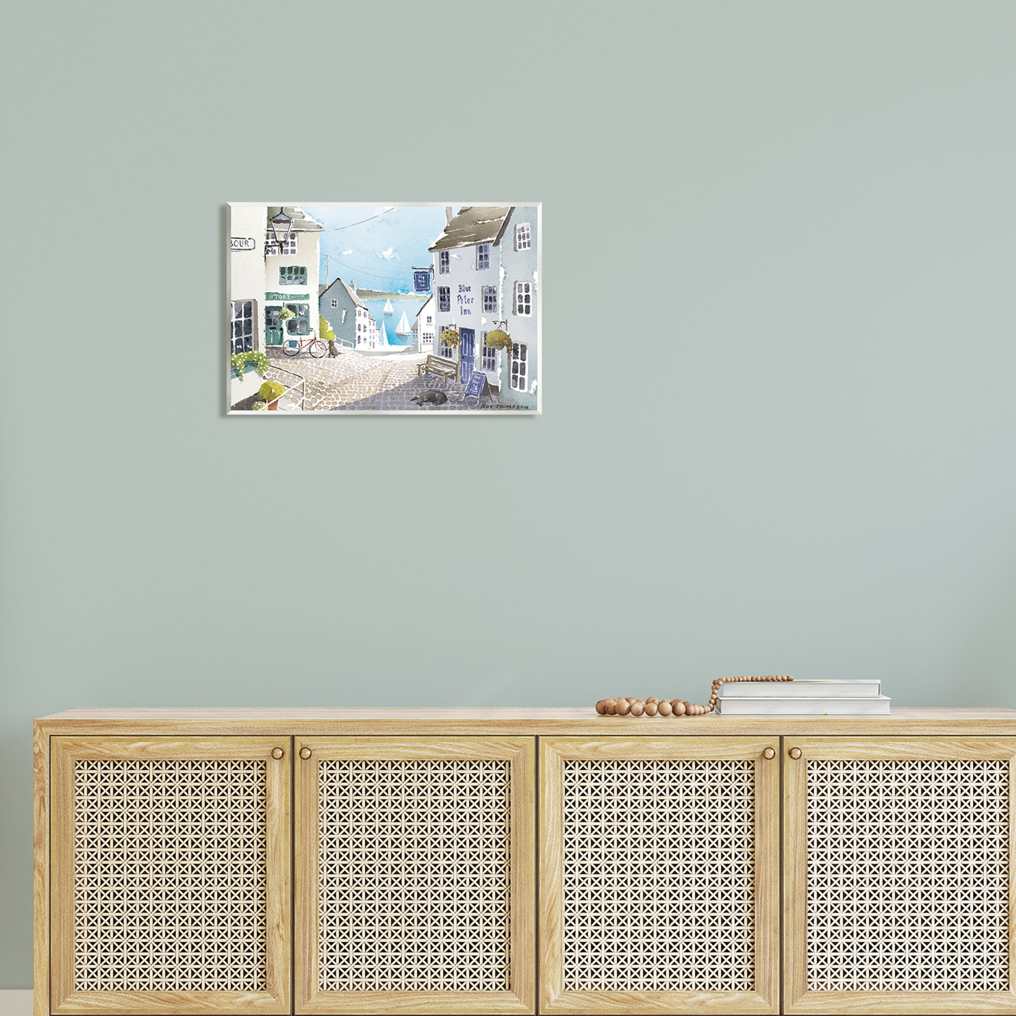 Stupell Coastal Town Seaport Sailboats Landscape Painting Wall Plaque Unframed Art Print Wall Art