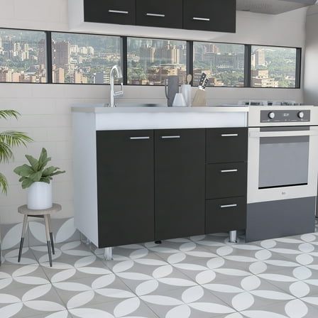 CoSoTower Lighthouse 3-Drawer Base Cabinet White And Black Wengue