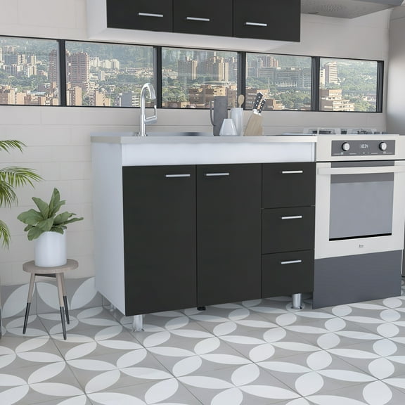 CoSoTower Lighthouse 3-Drawer Base Cabinet White And Black Wengue