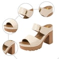 thumbnail image 4 of Rokment Womens Platform High Heels Dressy Slides Slippers Sandals Ladies Fashion Casual Leather Chunky Block Heeled Slip on Dress Summer Shoes Business Office Work White Size 7, 4 of 6