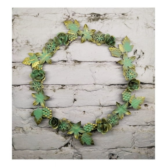 Metal Vintage Wreath Wall Art - Wall Decor - Door Wreath - Antique Green Finish