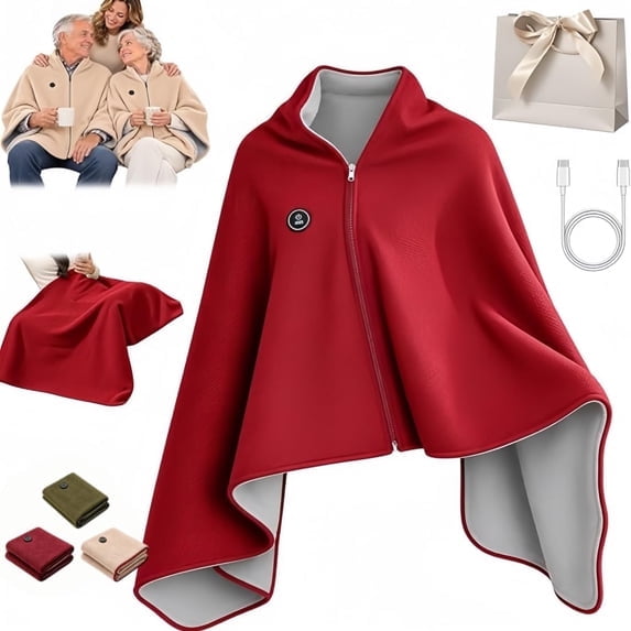 LOWLHOME Heated Shawl Wraps for Women, Rechargeable Cordless Heated Blanket Shawl with 8 Heating Zones & 3 Heating Levels, Wearable Electric Poncho Wrap with Zipper for Home Office Travel